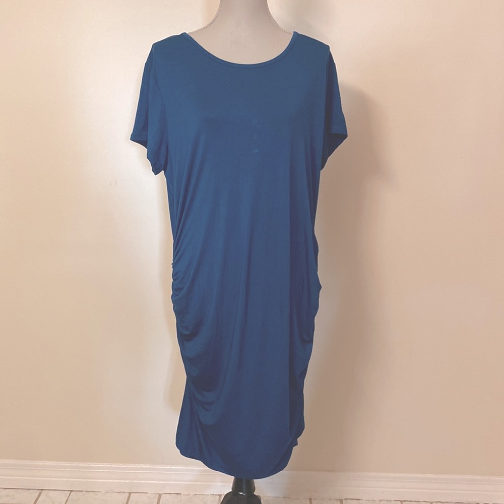 Maternity soft and curvy fitted greenish blue shirt sleeve xxl dress nwt